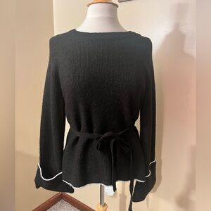 Philosophy Black With White Trim Belted Tunic Sweater With Bell Sleeves S XS